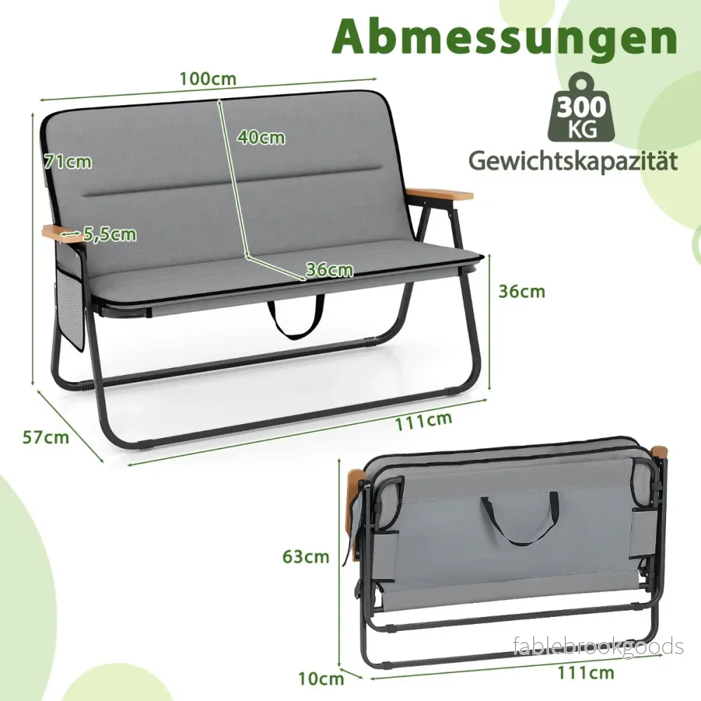 Campingstol – för personer Fällstol med avtagbart kudd, sidoficka och armstöd – 2 – Grå - Bild 2