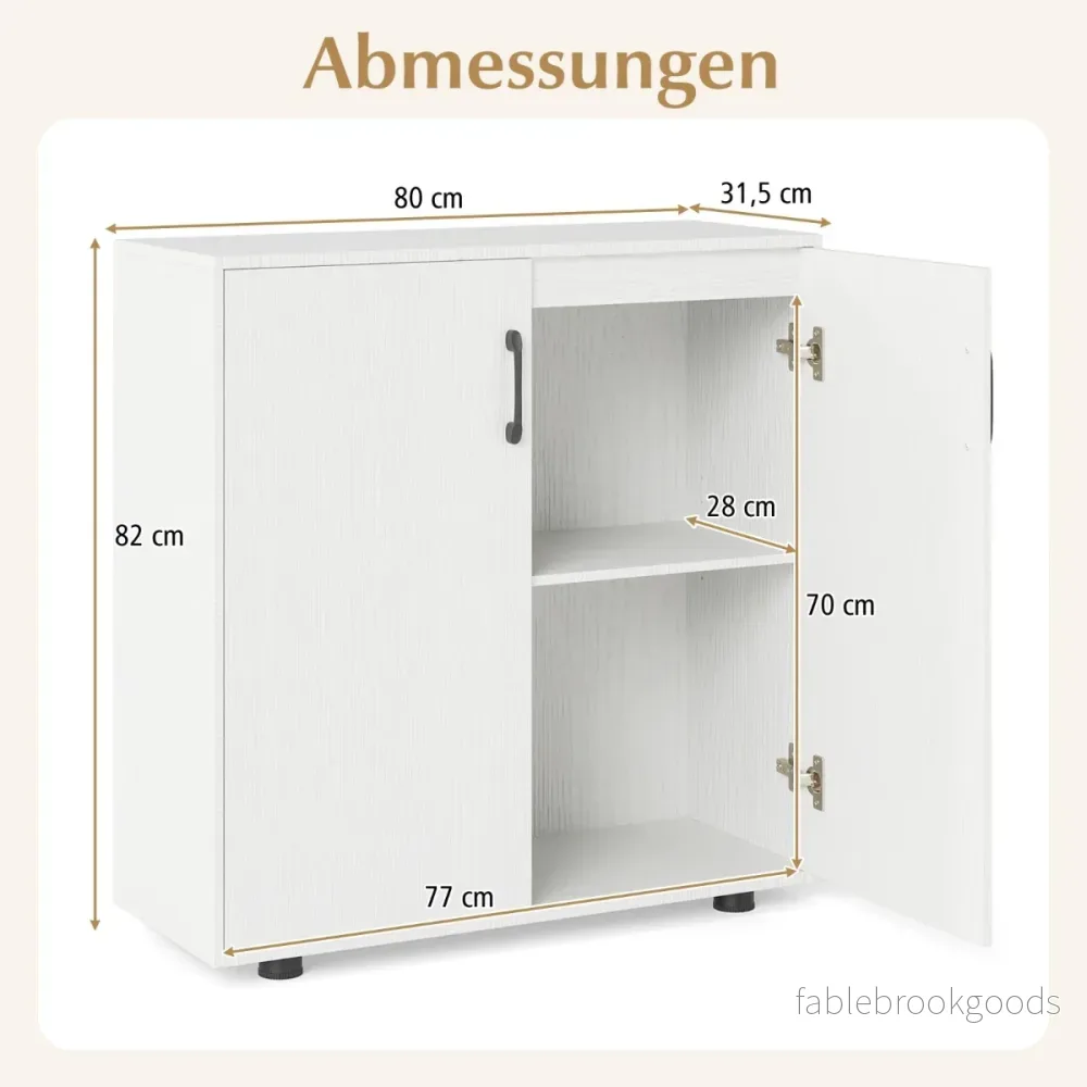 Skåp – med dörrar och justerbar hylla, sidobord, vitt – Vit - Bild 2