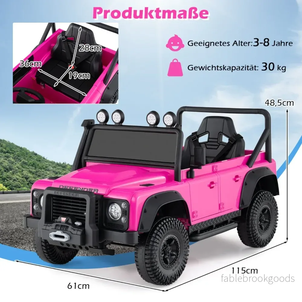 Land – Rover Defender elbil med fjärrkontroll för föräldrar Fullfjädring Strålkastare – Rosa - Bild 2