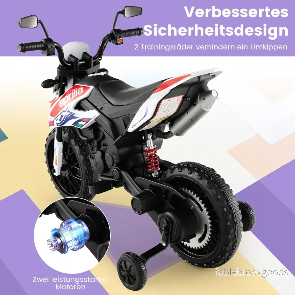 Aprilia – Elektrisk barnmotorcykel med träningshjul och musik strålkastare 12V – Vit - Bild 3