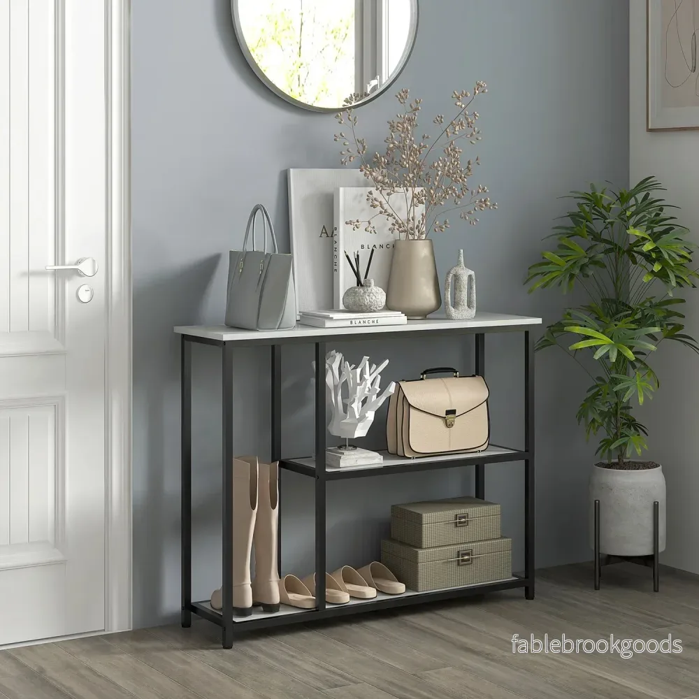 Vitt konsolbord i stål – 2-nivåer, tippskydd – 100x30x80 cm - Bild 2