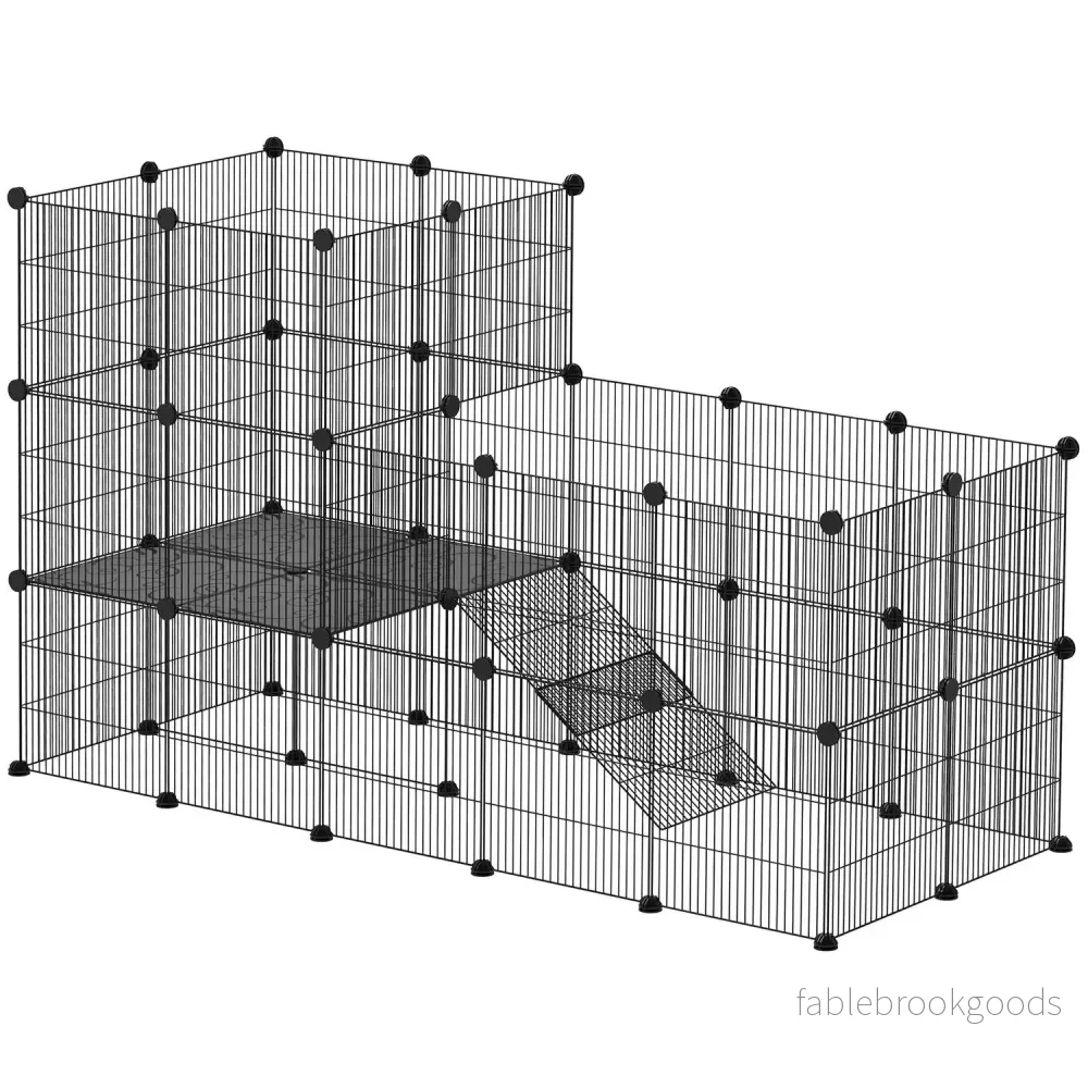 Smådjursbur utomhus med ramp, 39 paneler, 140x70x105 cm