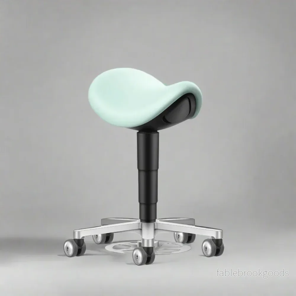 Stool laboratorium/medicinsk sadelstol – med fotreglage, mintgrönt konstläder - Bild 2