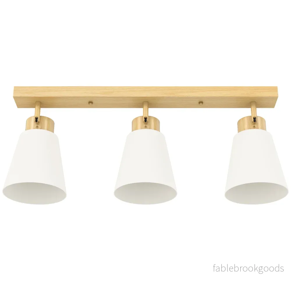 LED-taklampa, 40W, justerbara lamphuvuden, E27-sockel, träfinish