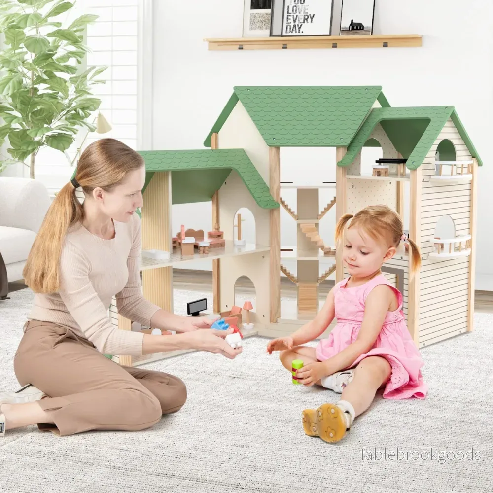 Dockhus – med grönt tak och tillbehör Lekset "Corner Villa" av trä Gör det själv drömhus – 36 – Grön - Bild 2