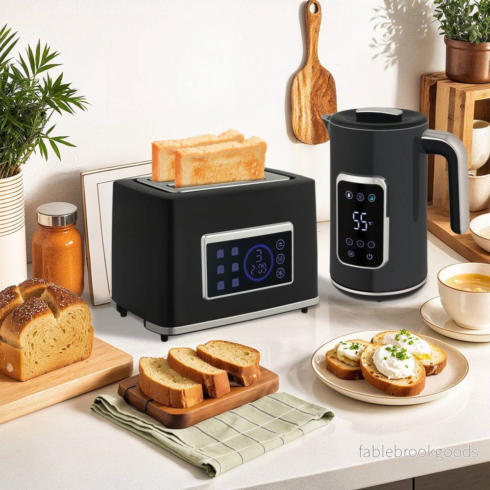 Vattenkokare och brödrostset, LED-touch, 1,7 l, 2 fack, svart - Bild 2
