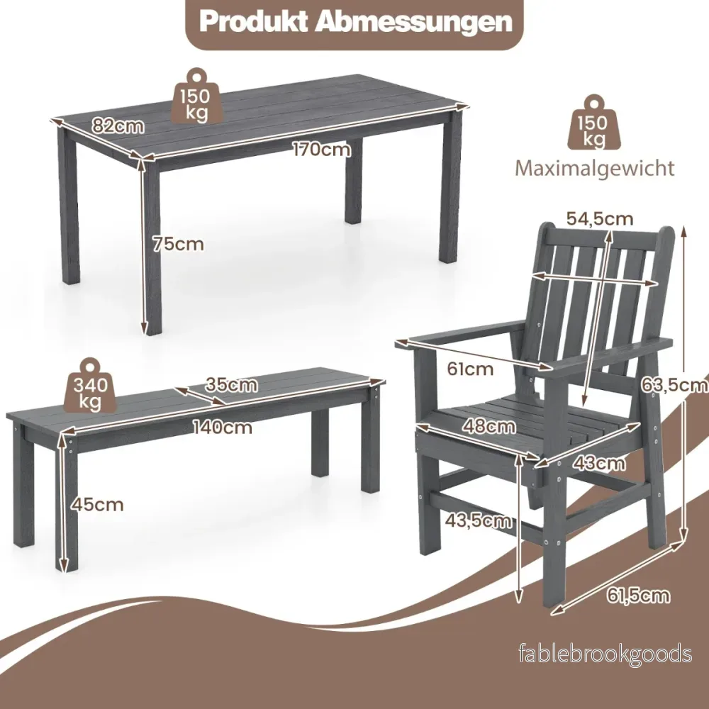 Plastikträdgårdsstol – Väderbeständig balkongstol Trädgårdsfåtölj i trälook – Grå - Bild 2