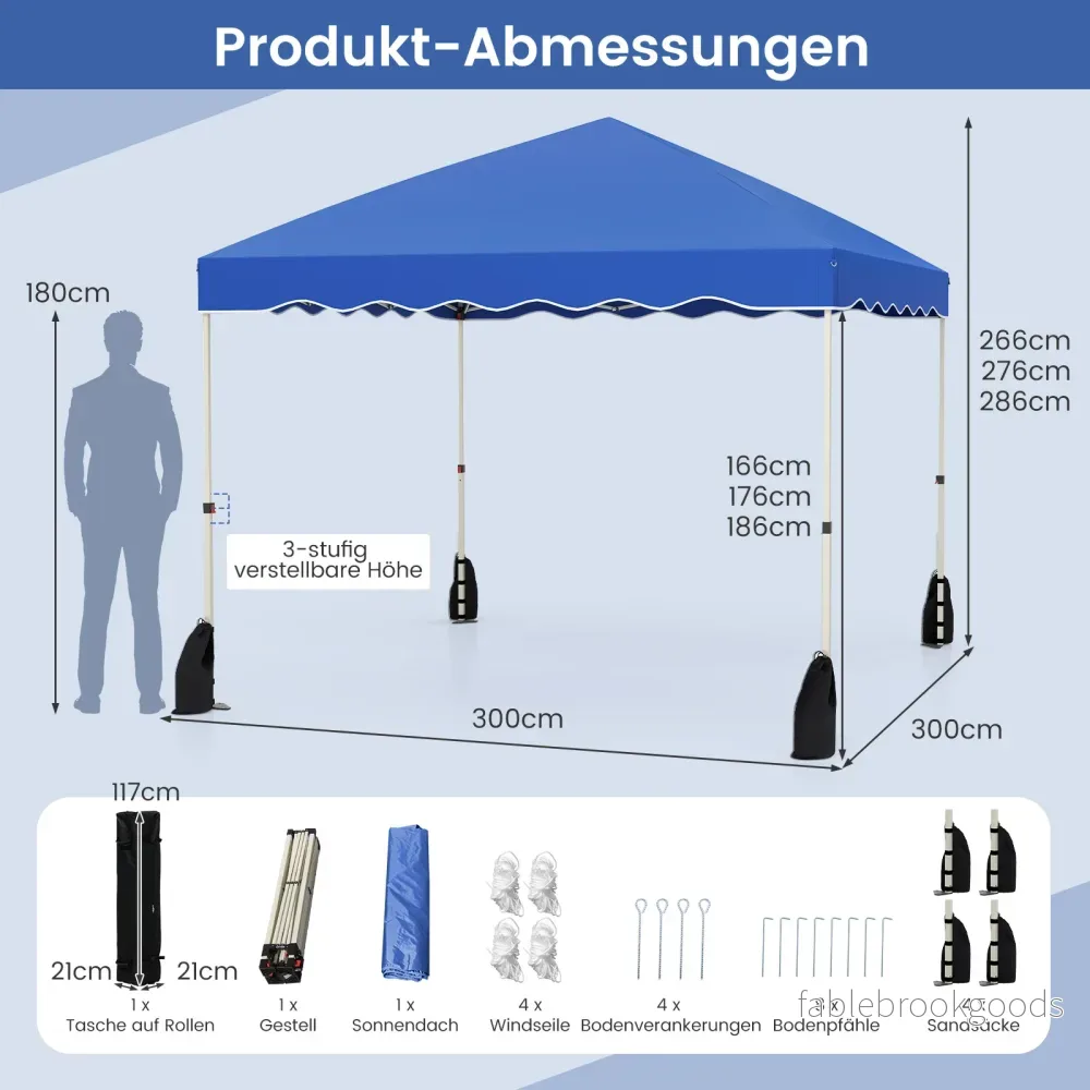 Paviljong – Vattentät med Rullväska Vinterbeständigt Trädgårdstält – 3 x 3 m – Blå - Bild 2