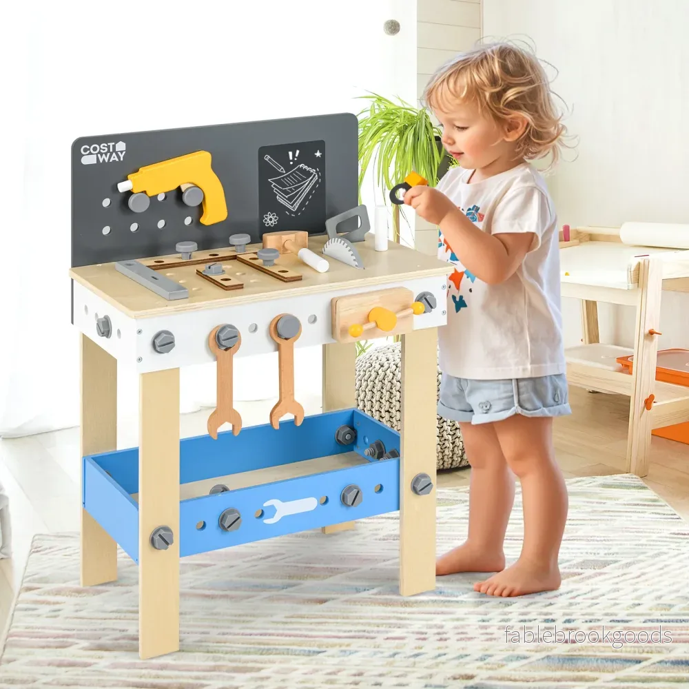 Verktygsbänk – för barn, set rollspel med sticktavla, griffeltavla och hylla. – Flerfärgad - Bild 3