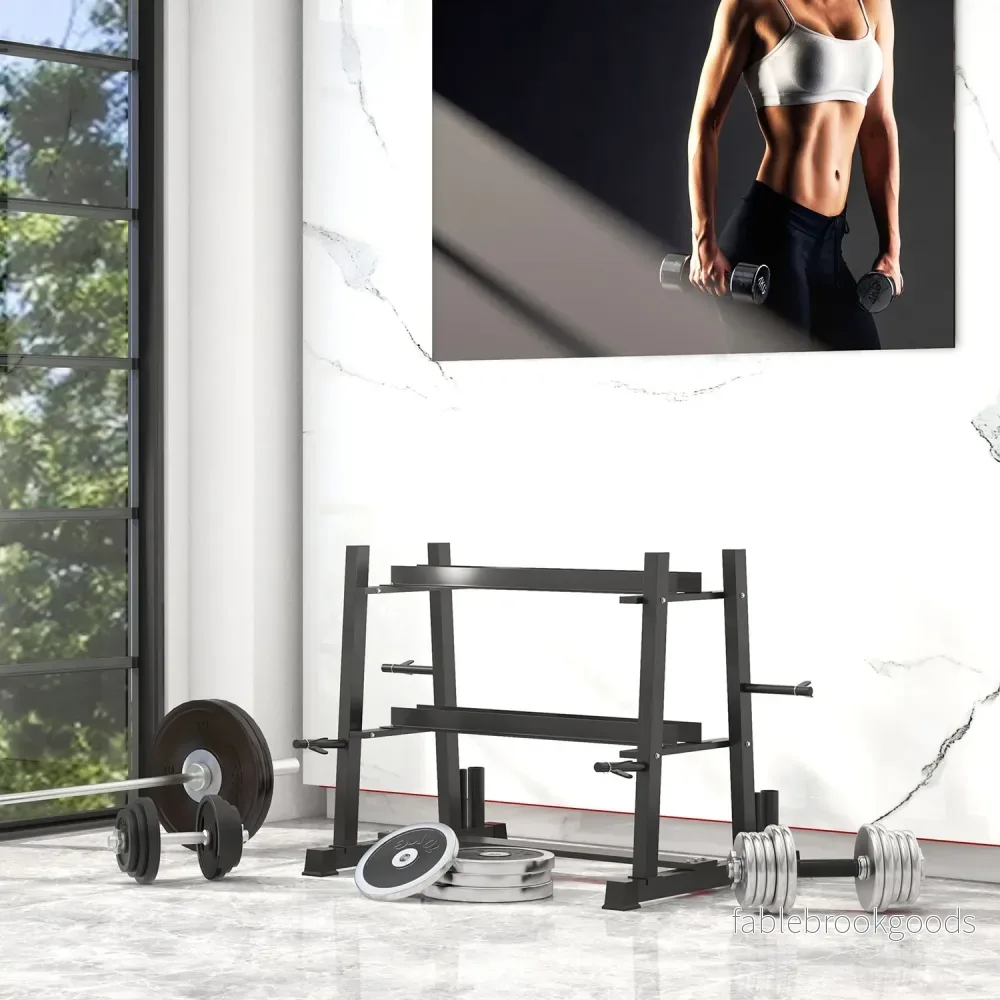 Hantelställ, 3 nivåer, rymmer 200 kg, svart stål - Bild 2