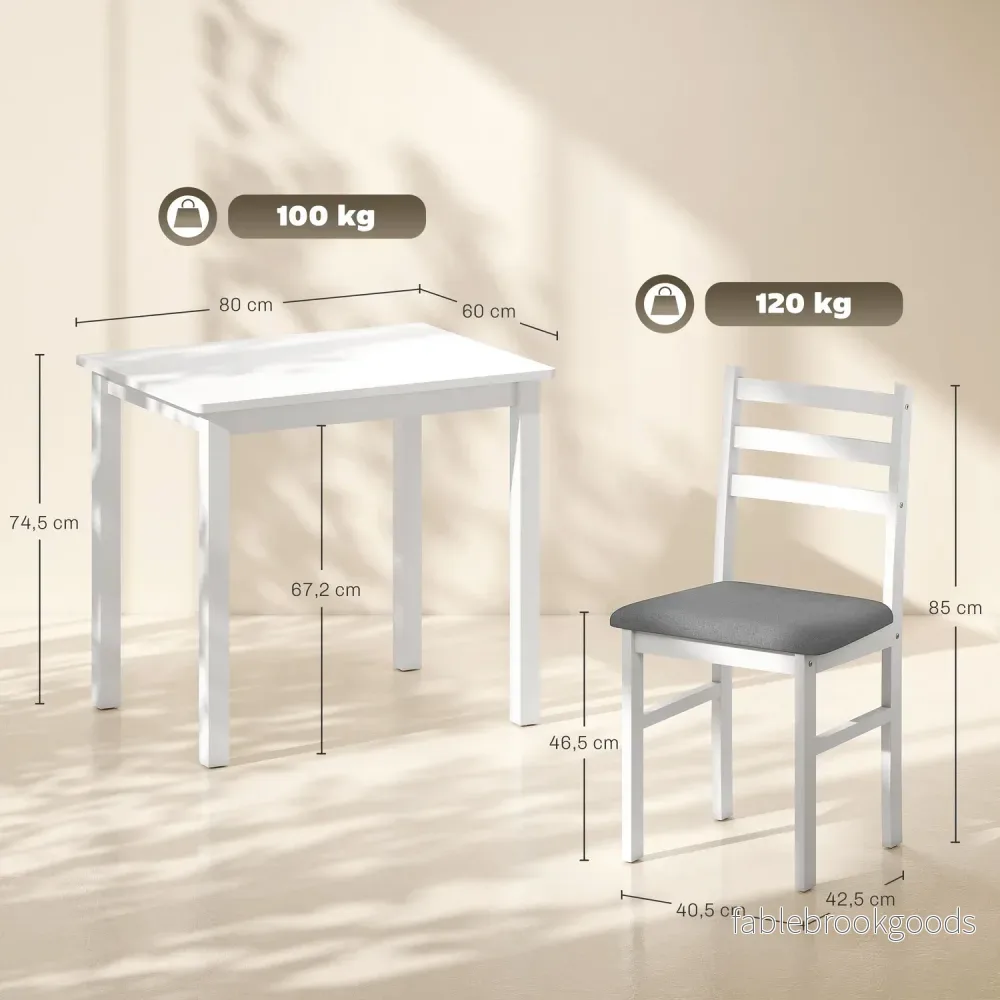 3-delad matsalsset med 2 stolar, platsbesparande, vit MDF - Bild 3