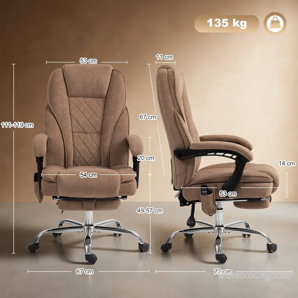 Massagestol för kontor med fotstöd, brun, ländryggsvärme - Bild 3