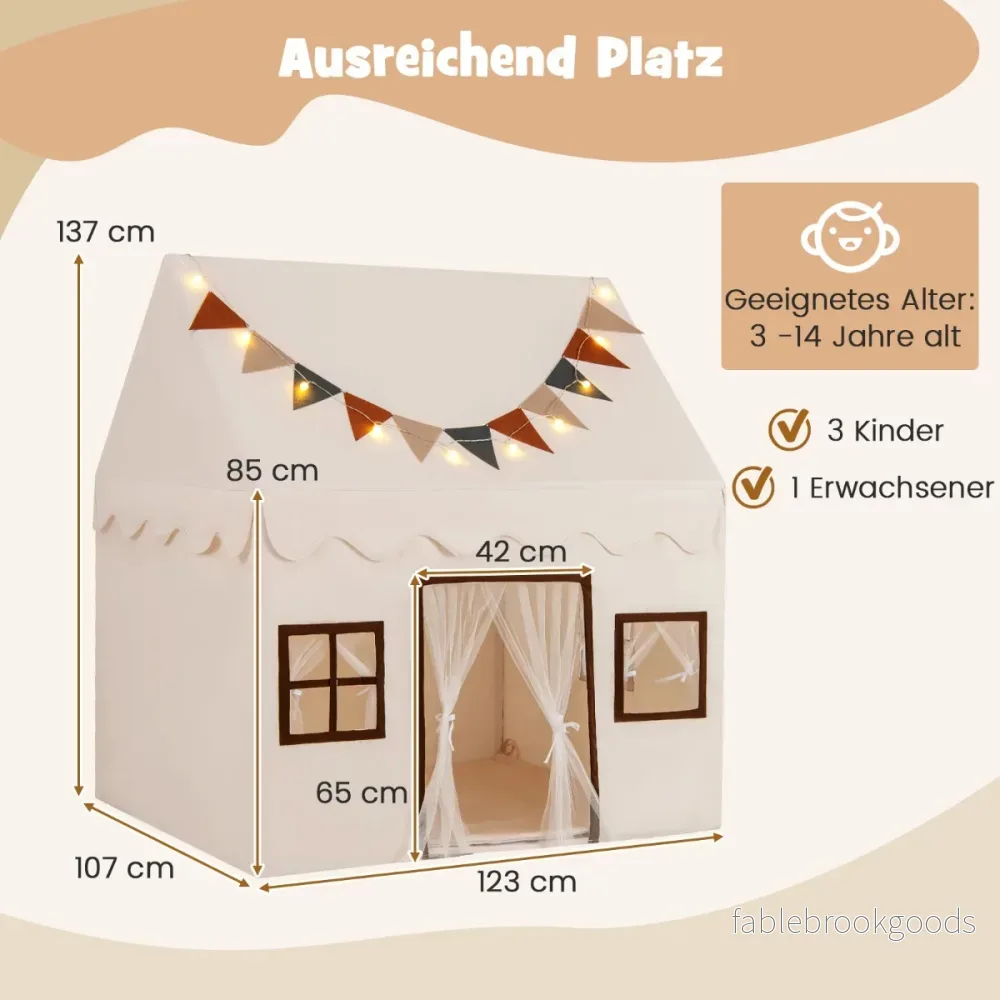 Lekhus – Barn Inomhus med Matta och Lampor Lektält för – Beige - Bild 2