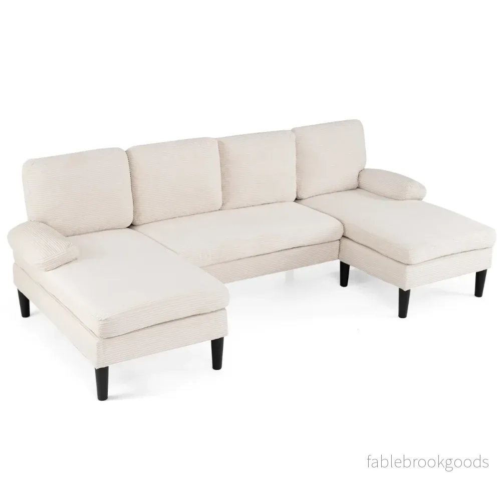 U – formad soffa för personer, Cloud med tyg i kord, modern – 5-6 – Beige