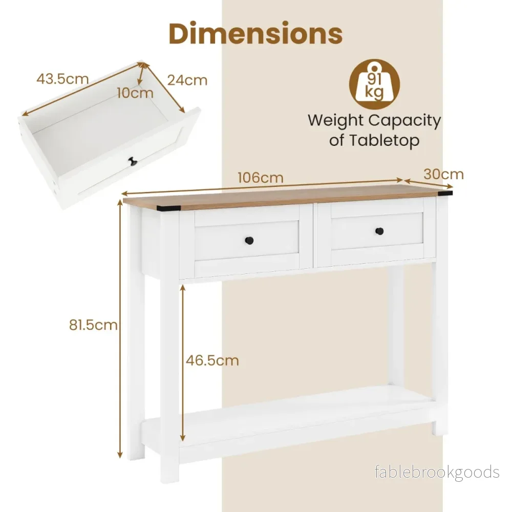 Konsolbord – med lådor och hylla Smalt sidobord Modern entrébord Vitt – 2 – Vit - Bild 2