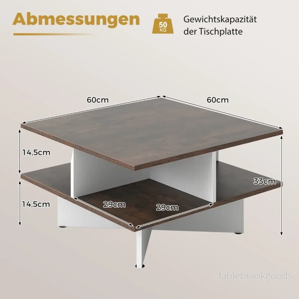 Kaffebord – i trä, fyrkantigt vardagsrumsbord med förvaringsfack, rustikt brunt och vitt – 4 – Rustik brun - Bild 2