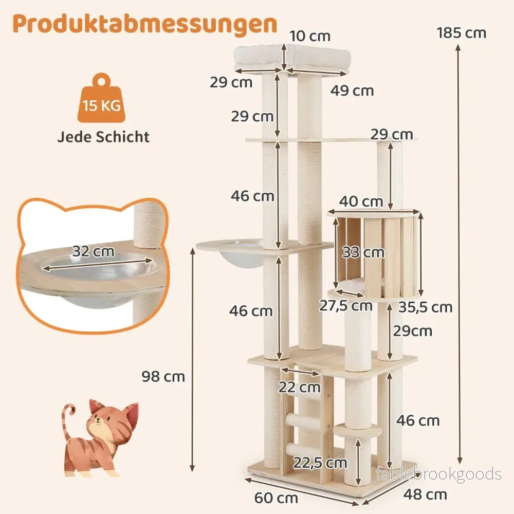 Klätterträd – med tjocka stammar, kattgrotta, rymdkapsel, sittplats och stege – 185 cm – Natur - Bild 2