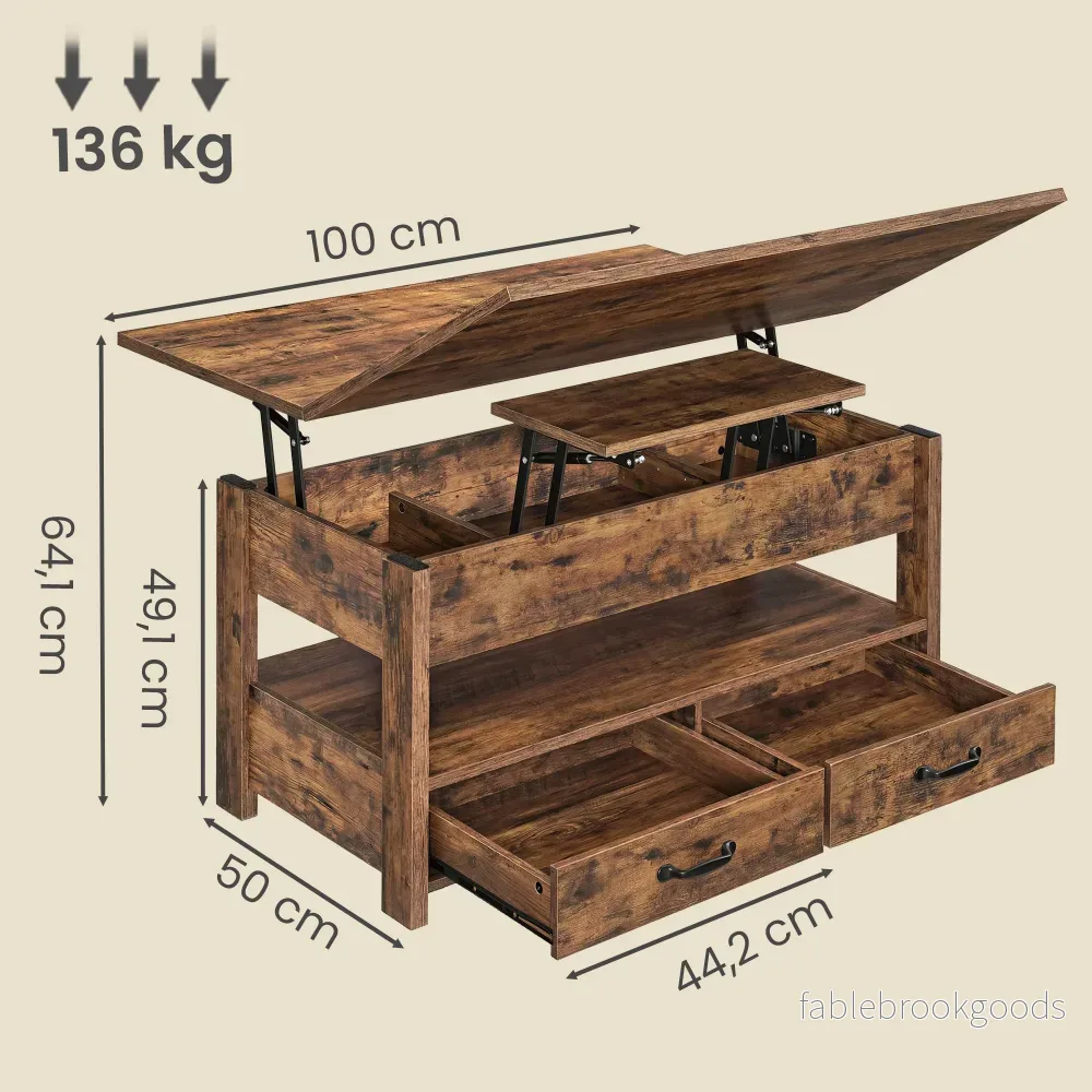 Salontafel - In Hoogte Verstelbaar - Gasveer - 2 Lades - Vintage Bruin - Bild 3