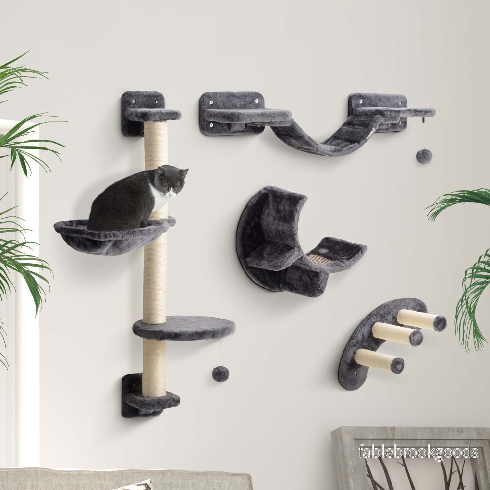 Cat Climbing Wall Set med hängmatta, mörkgrå, 4-delad - Bild 2
