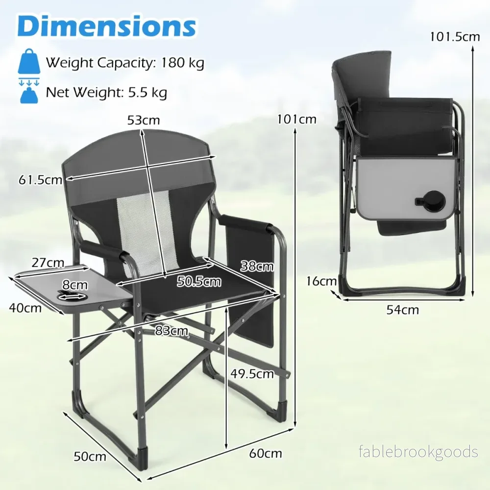 Klappbar – registol med sidobord, sidoficka och dryckeshållare, campingstol – Svart - Bild 2