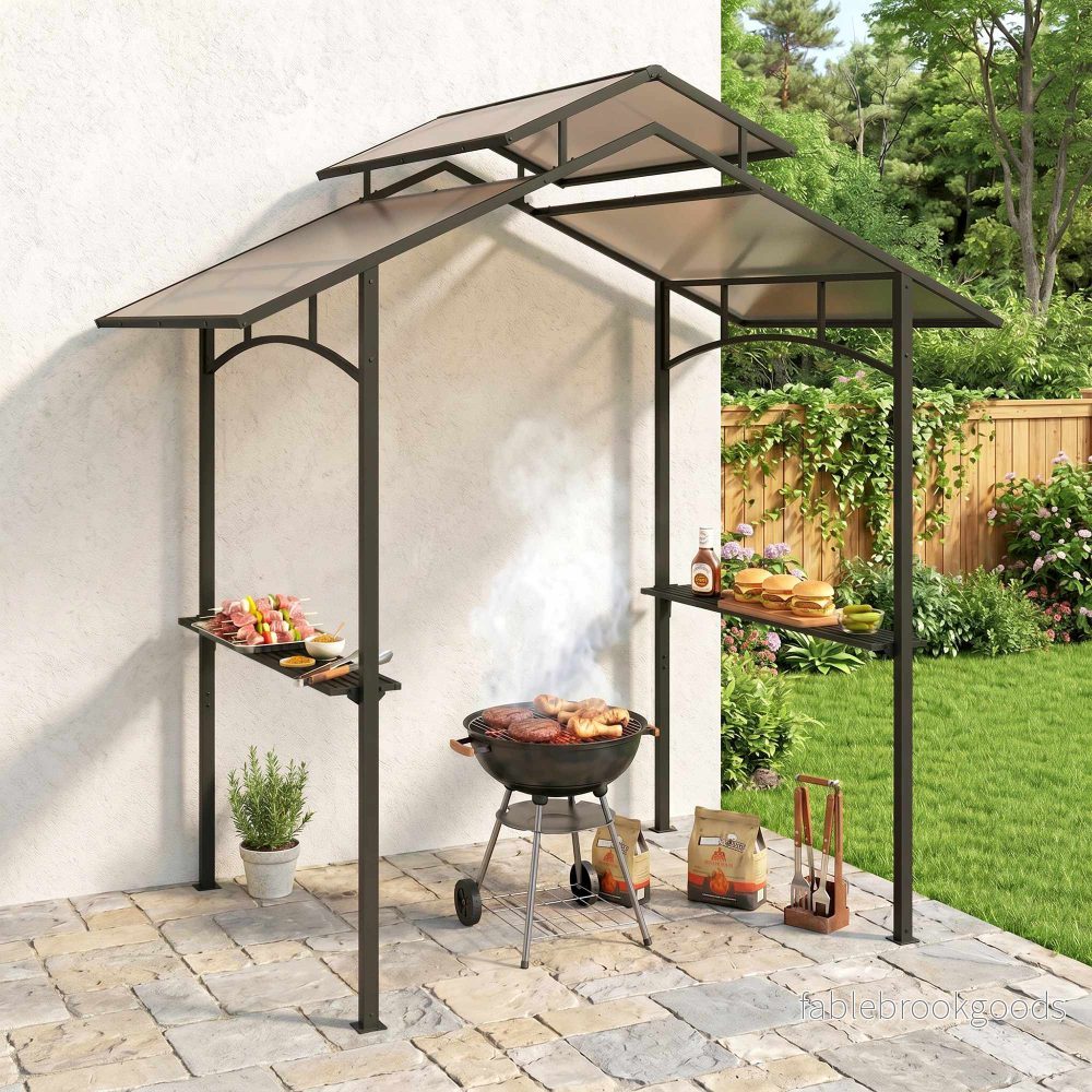 Grillpaviljong 2,4 x 1,5 m, stålram, 2 hyllor - Bild 2