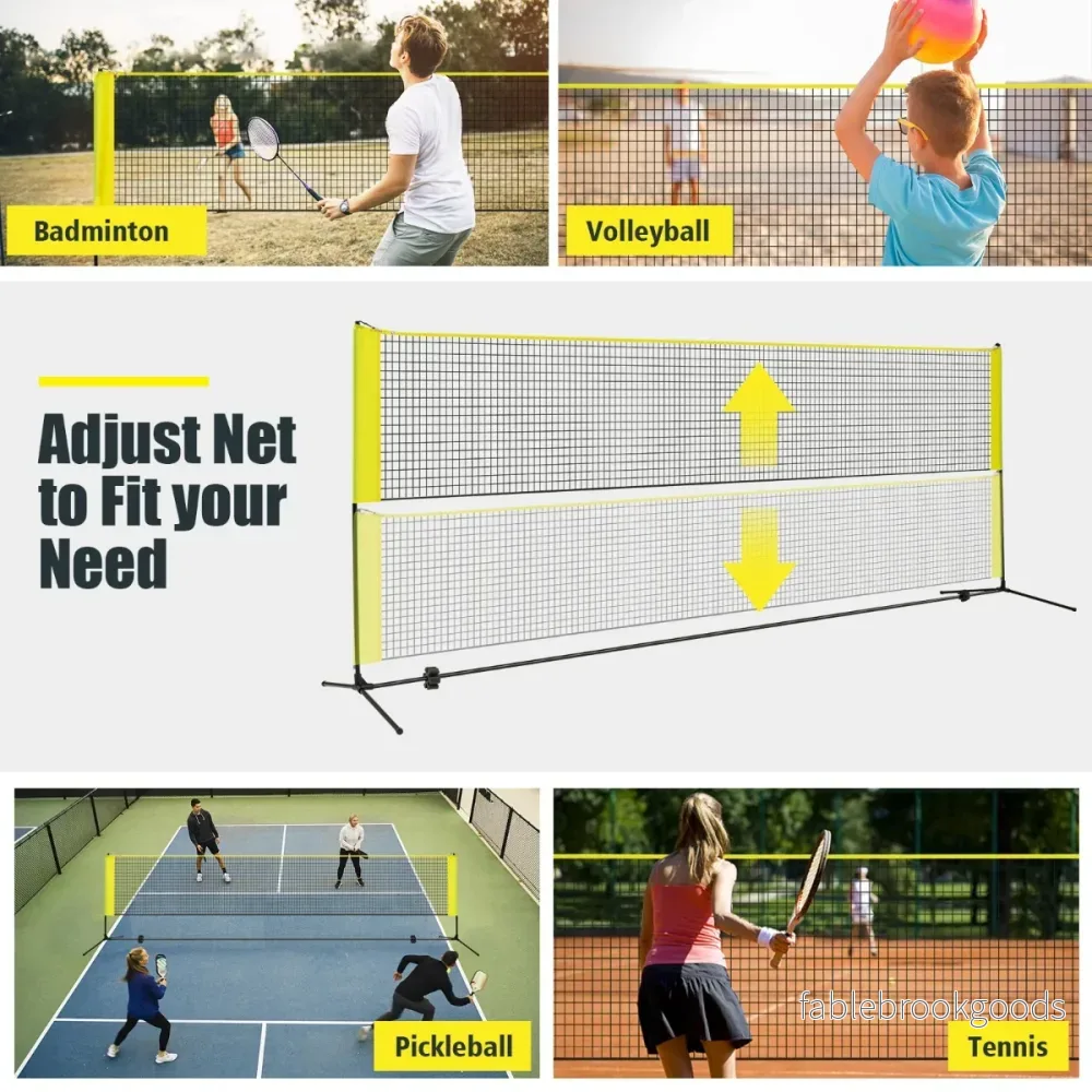 Badmintonnät – med stativ, höjjusterbart fjäderbollsnät fjäderbollar och bärväska Gult – 2 420 x 102 x 89-155 cm – Gul - Bild 3