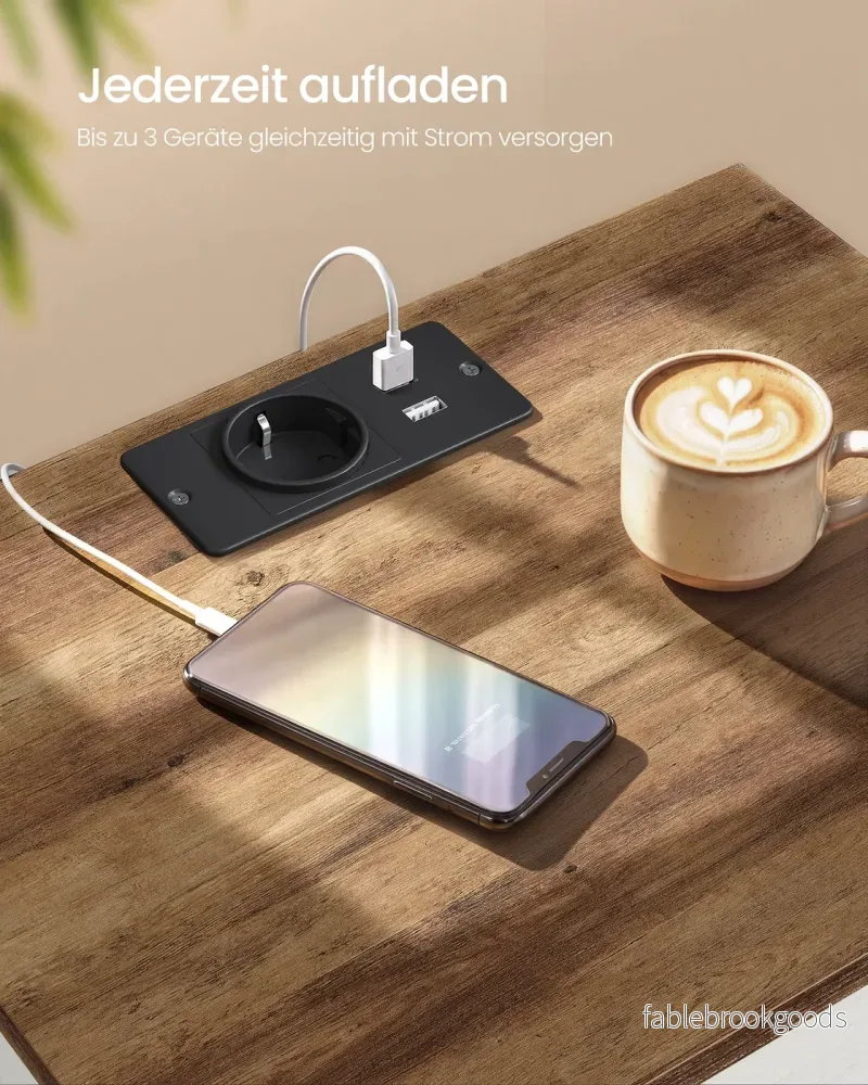 Nachtkastje - Set van 2 - Met Stopcontact en USB - Landelijke Stijl - Wolkenwit-Aardbruin - Bild 3