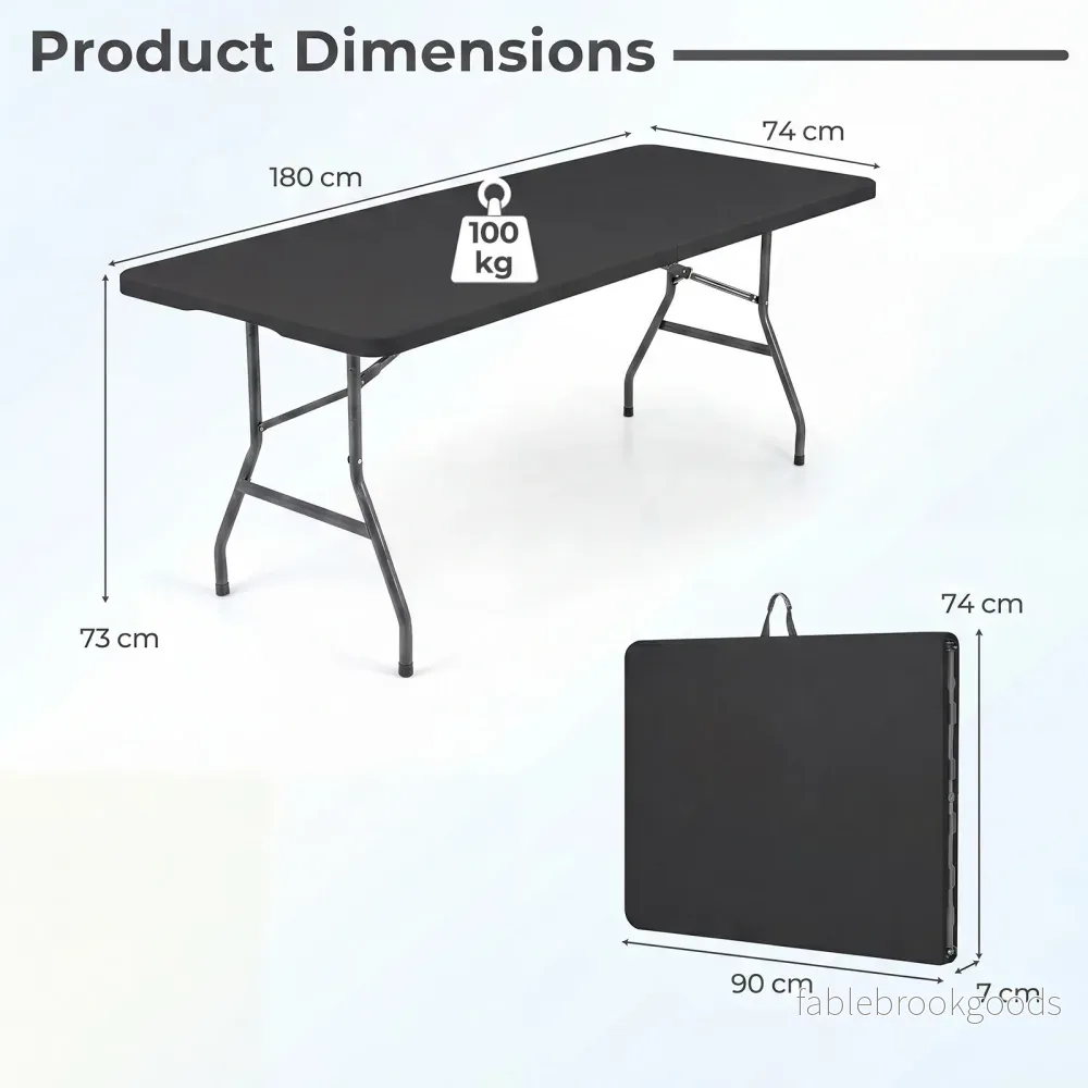 Hopfällbart – trädgårdsbord cm, campingbord med HDPE bordsskiva och bärhandtag – 180 x 74 - Bild 2