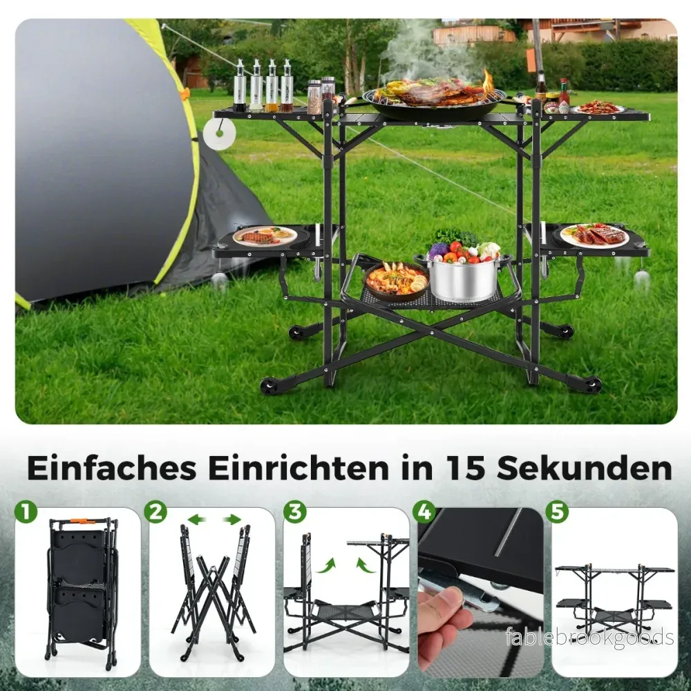 Campingkök – hopfällbart resekök med bordsskiva av aluminium – 135 x 54 x 88 cm – Svart - Bild 2