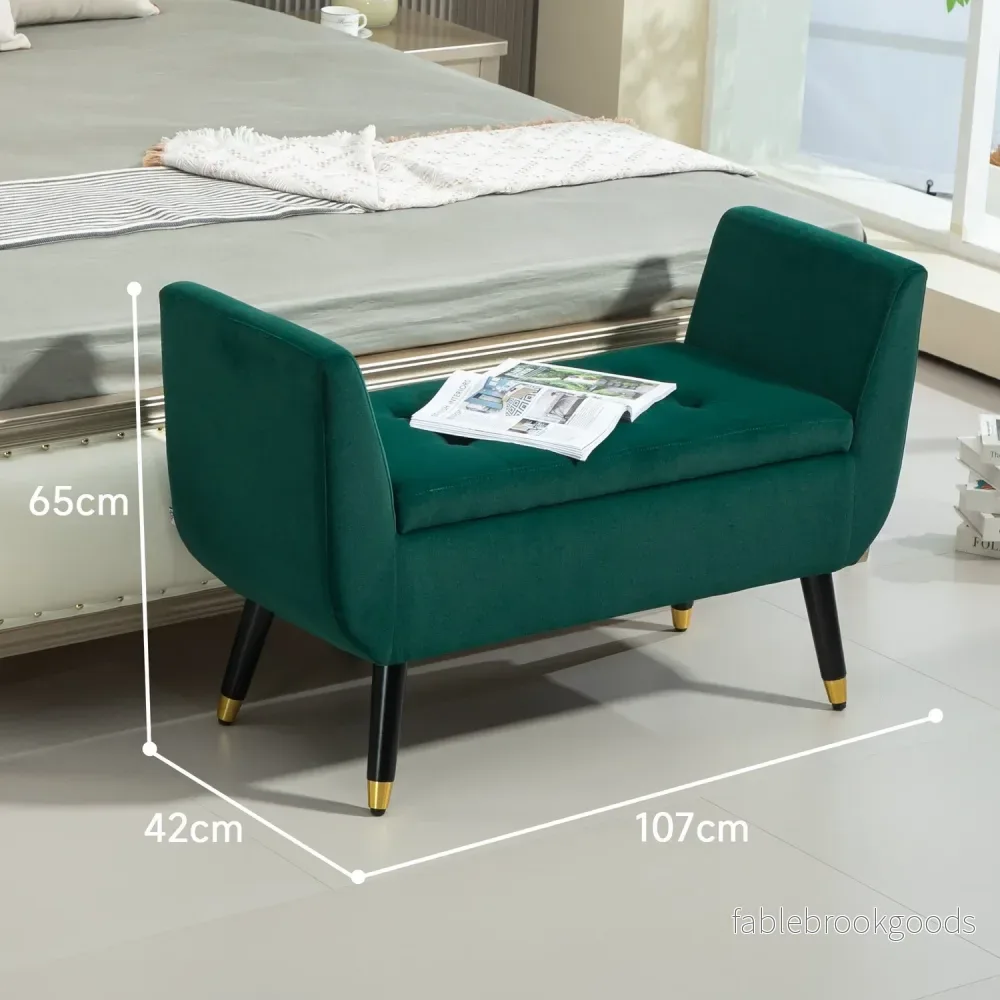 Green Velvet Förvaringsbänk med armstöd – 107 x 42 x 65 cm - Bild 3
