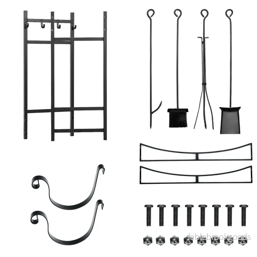Robust – vedställ och verktygsset med tändhållare spade – 91 x 33 x 76 cm – Svart - Bild 3