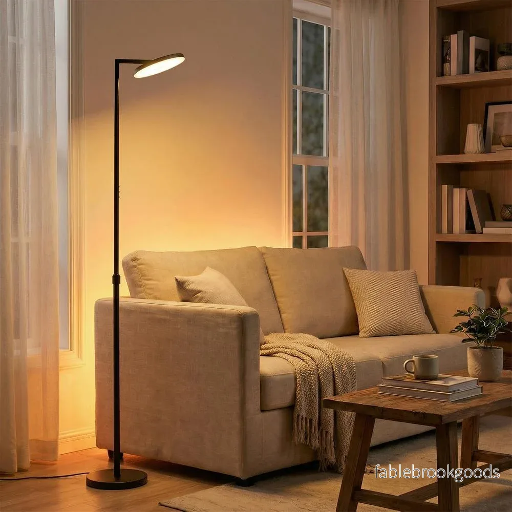 Vloerlamp - LED - Draaibare Kop - In Hoogte Verstelbaar - Zwart - Bild 3