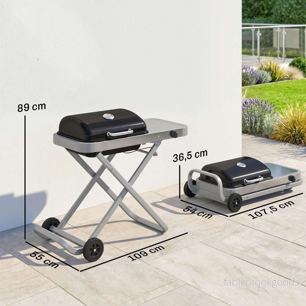Bärbar gasgrill med 1 brännare, hopfällbar vagn, termometer - Bild 3