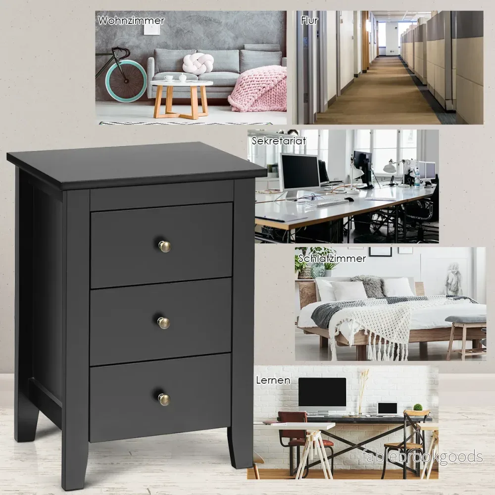 Set – med sängbord lådor för resårsäng – 2 3 46 x 37 x 65 cm – Svart - Bild 3