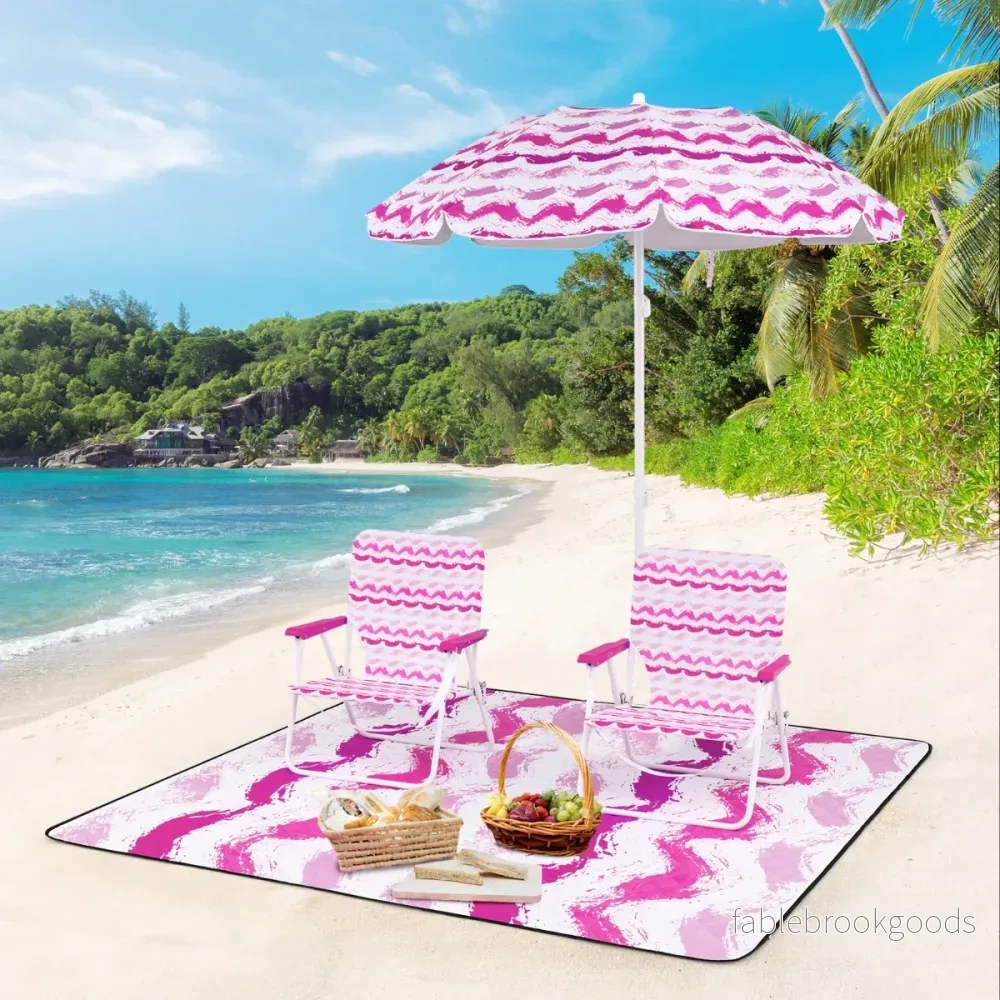 pack – strandstolar med parasoll och strandfilt bärväska hopfällbara – 2 2 – Rosa - Bild 3