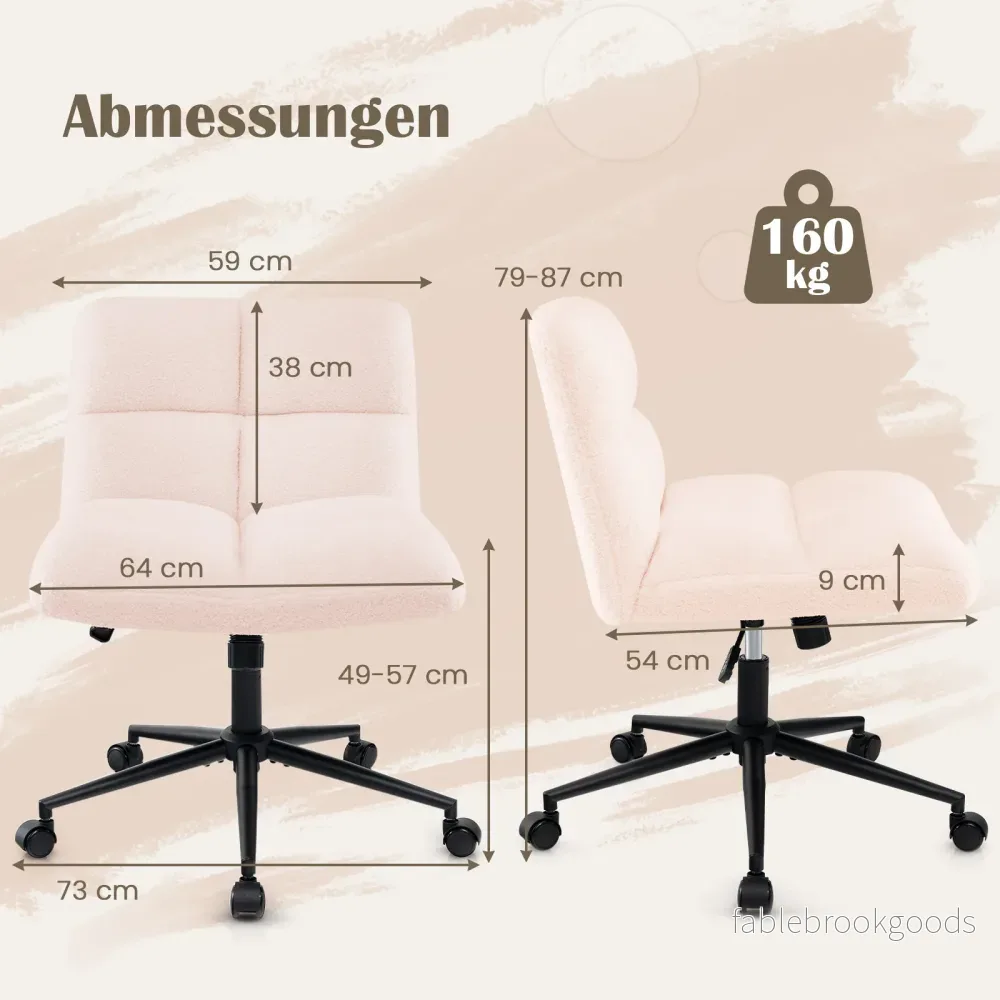 Schneidersitsstol – med hjul, snurrstol utan armstöd, skrivbordsstol bred – Rosa - Bild 2