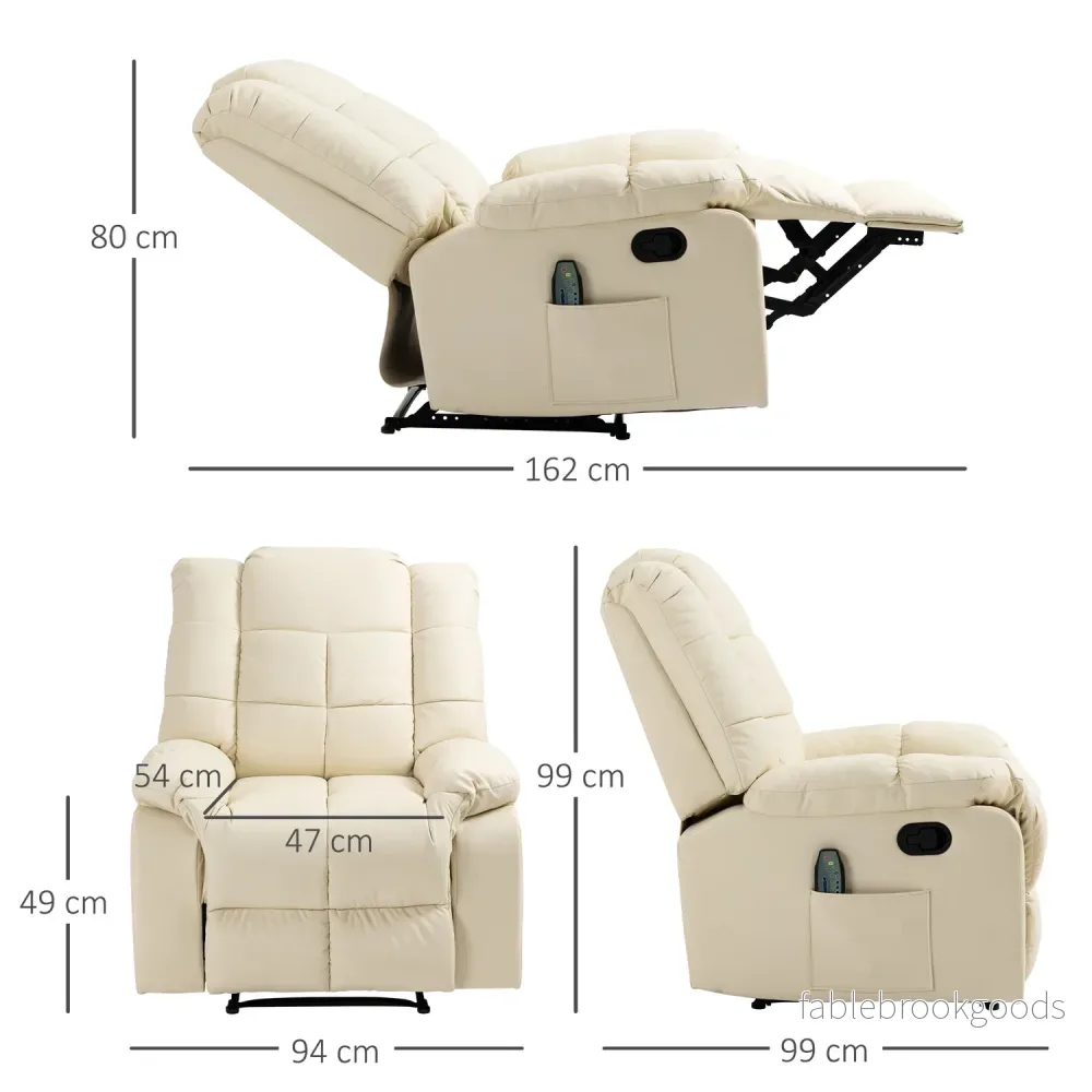 Elektrisk massagestol – konstläder, krämvit, 94x99x99 Cm - Bild 3