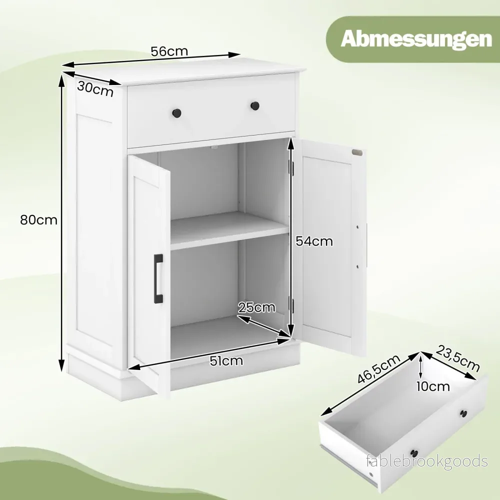 Badrumsskåp – Badskåp med låda dörrar och justerbar hylla kommod trä för – 56 x 30 x 80 cm – Vit - Bild 2