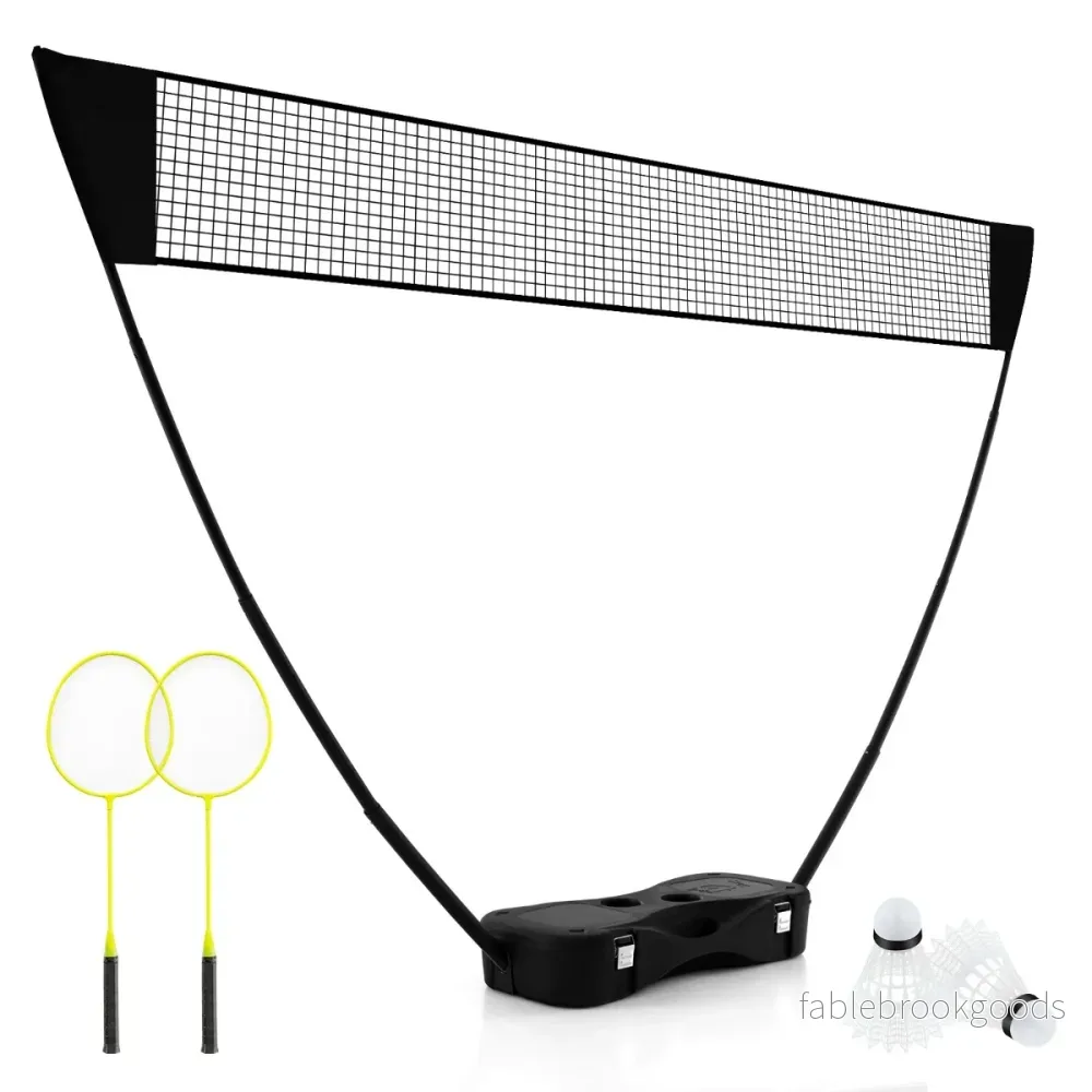 Badmintonnätstativ – Portabelt badmintonspel med racketar Komplett badmintonset – Svart