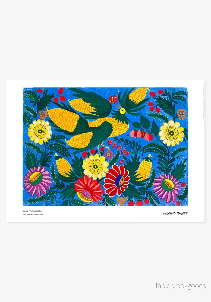 Poster, Maria Prymachenko, Eldfågel i blommor Poster, Maria Prymachenko, Eldfågel i blommor