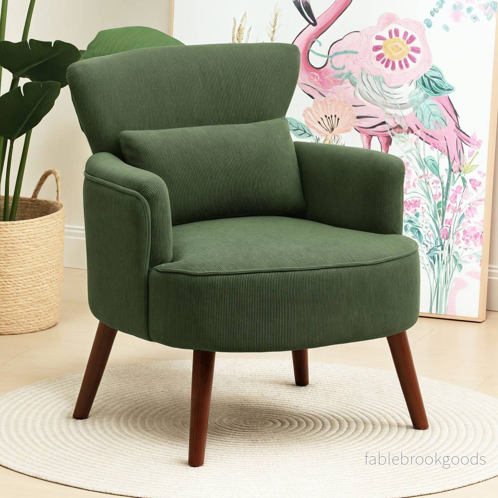 Grön manchester Wingback stol – högdensitetsskum, 18 cm stoppning - Bild 2