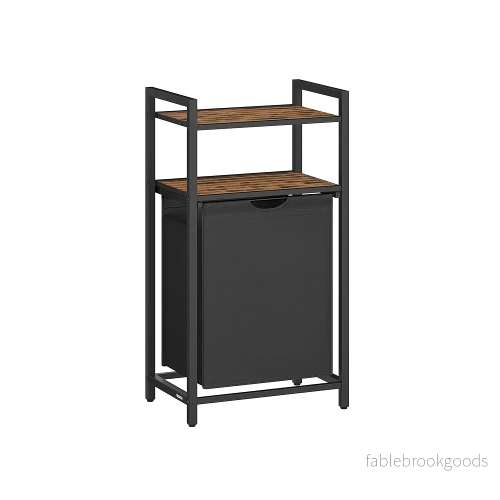 Tvättkorg med 2 hyllplan – 65 liter – vintage brun-svart Tvättkorg med 2 hyllplan – 65 liter – vintage brun-svart