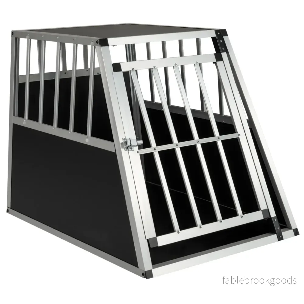 Hundtransportlåda – Med Låsbart Dörr Och Avtagbar Skiljevägg Aluminium Hundbur – 91 x 65 x 69,5 cm – Svart och silver