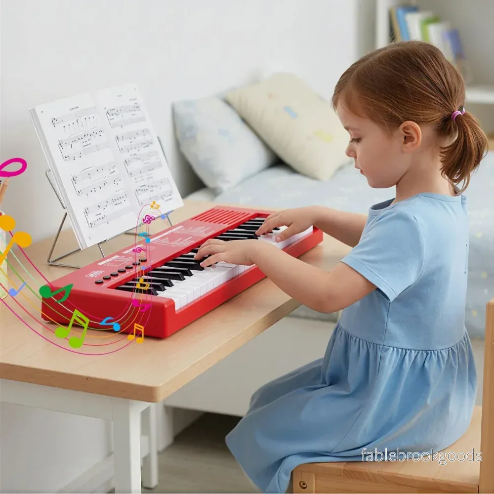 Barn – Piano Keyboard Tangent bärbar med Rytm Klangfärg och Demo – 37 8 8 22 – Röd - Bild 3