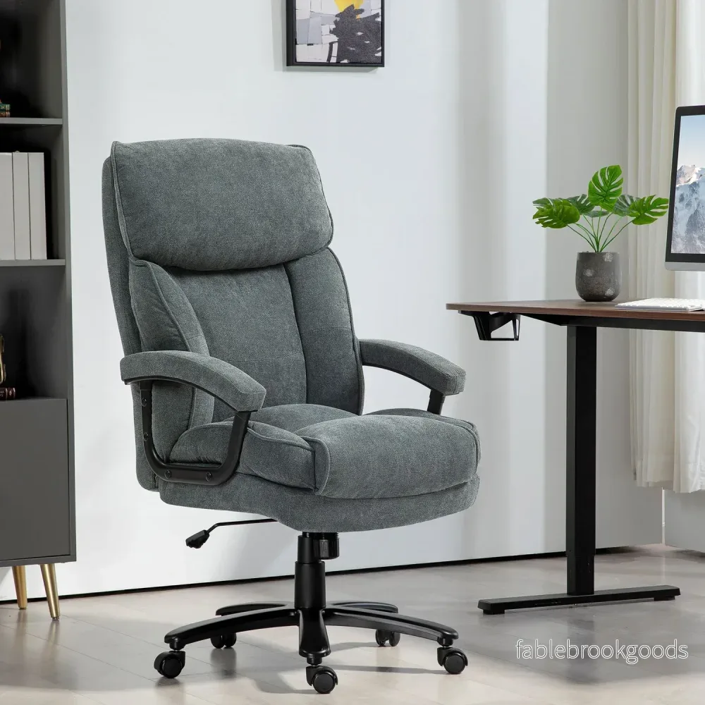 Ergonomisk grå kontorsstol, linnelook, höjdjusterbar - Bild 2