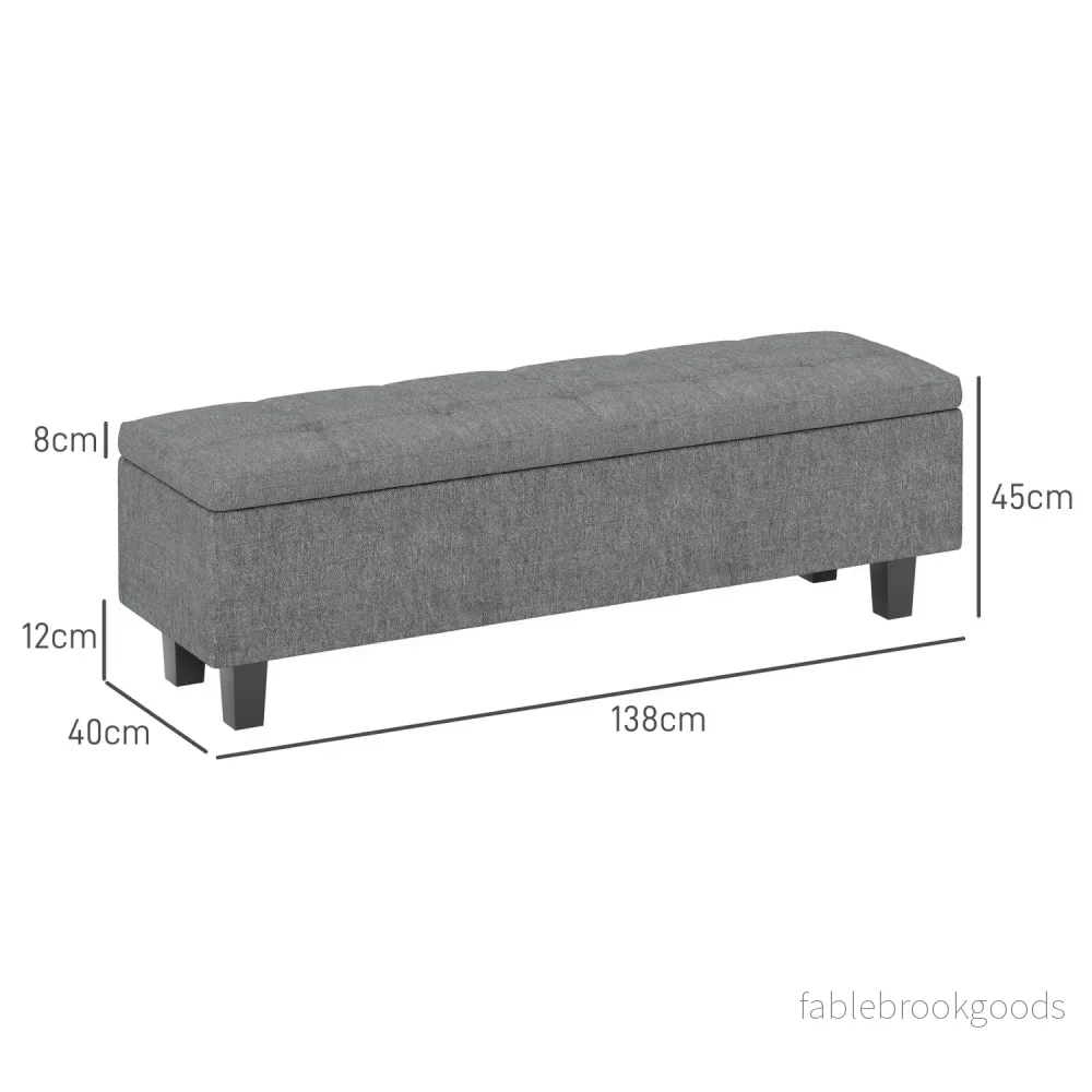 Klädd förvaringsbänk, mörkgrå, träben, 138x40x45 cm - Bild 3