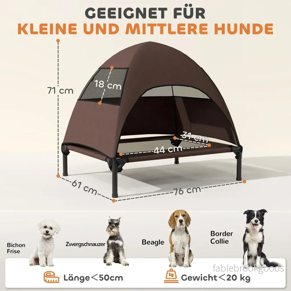 Utomhus förhöjd hundstol med tak - svalkande meshbädd - Bild 3