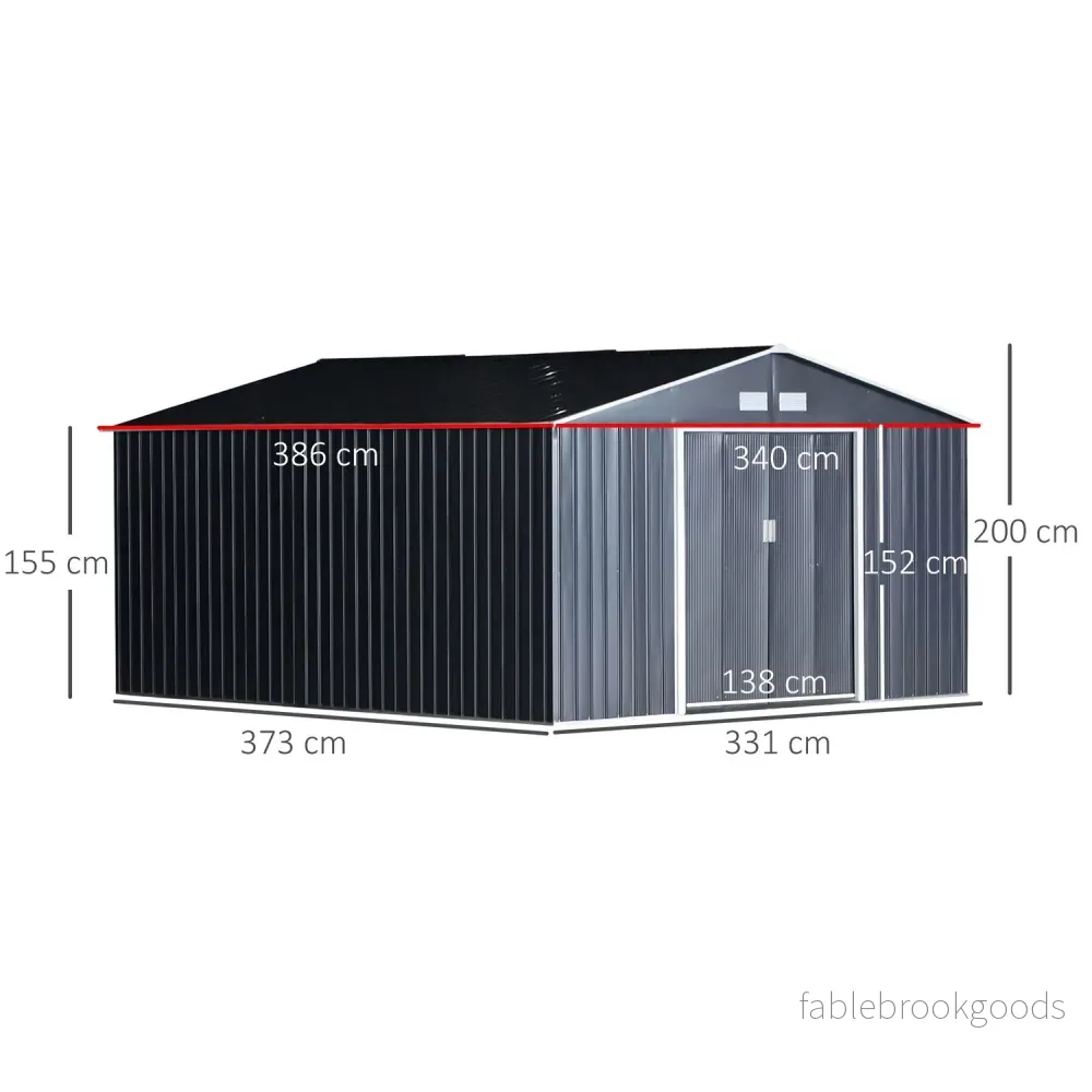 Trädgårdsbod i metall med fundament, kolgrå, 340x386x200 cm - Bild 3
