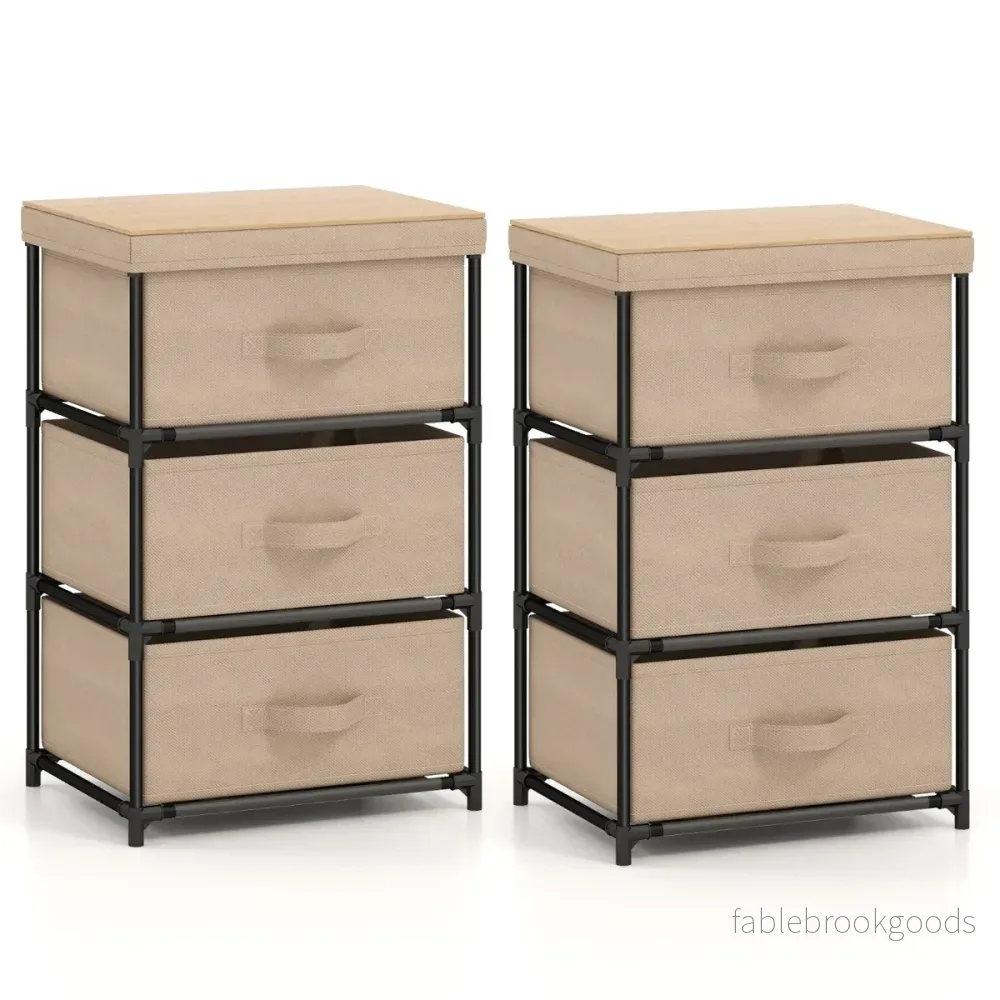 pack – nattduksbord med tyglådor Sidobord metallram Tyglåda – 2 – Brun