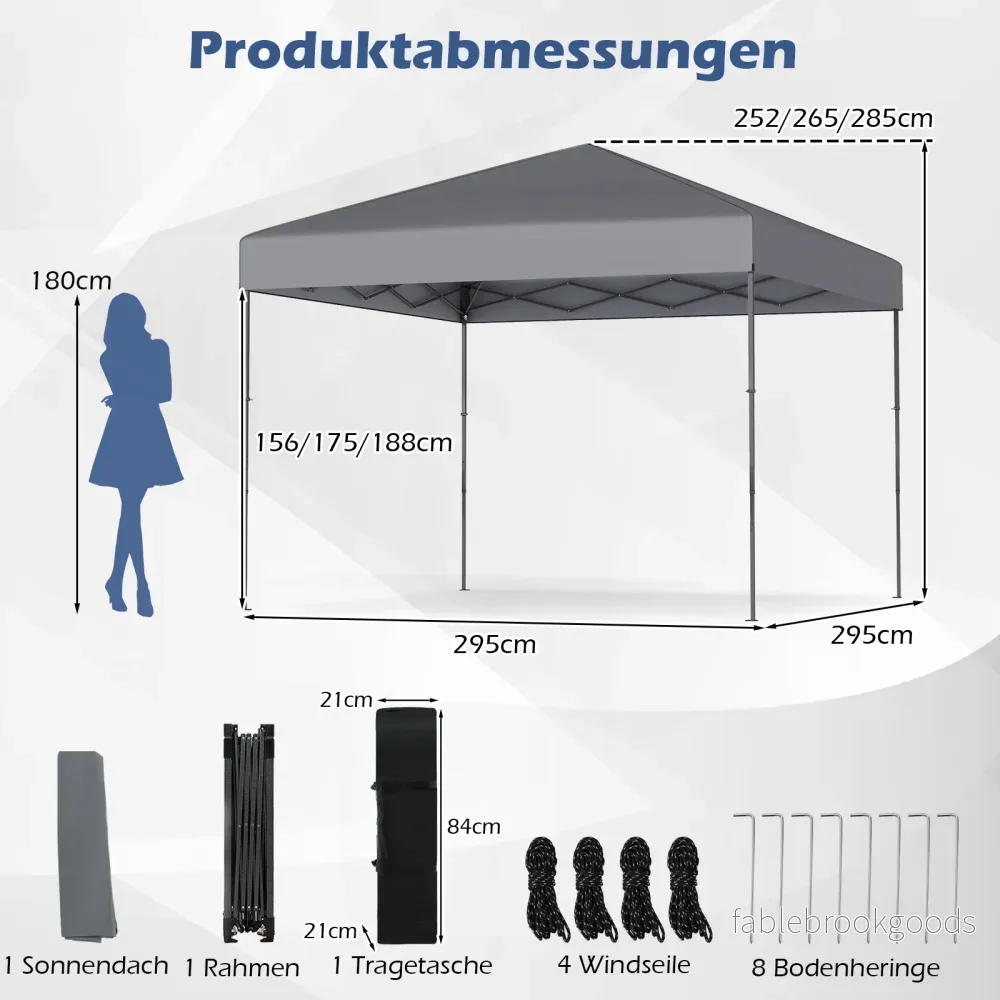 Pop – up paviljong med bärväska och UV50+ Höj sänkbar – 3 x 3 m – Grå - Bild 2